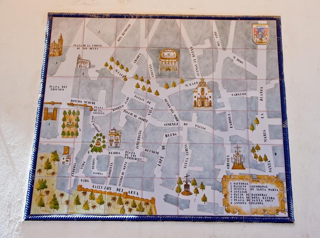 Karte der jüdischen Viertel von Sevilla