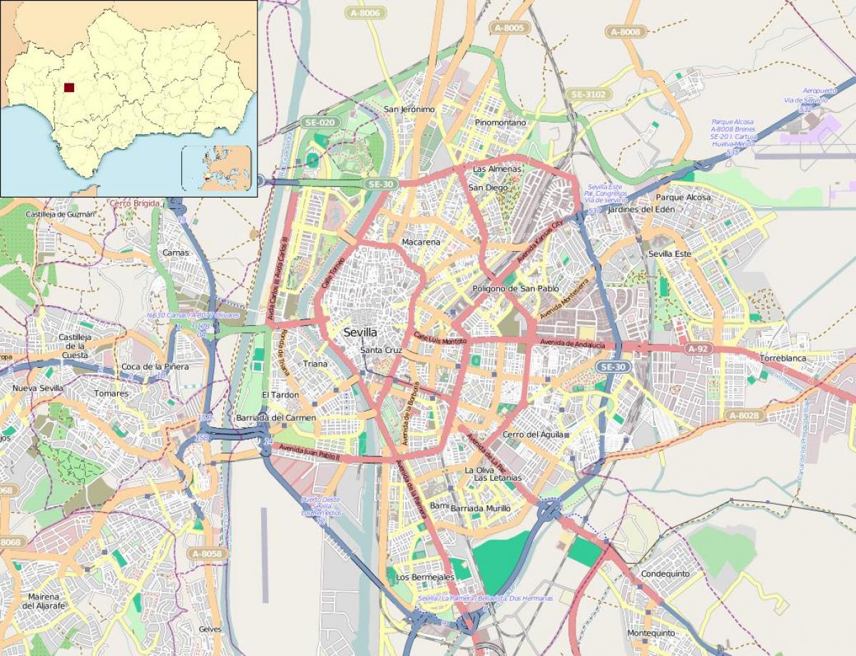 Karte von Sevilla, Spanien Nachbarschaften