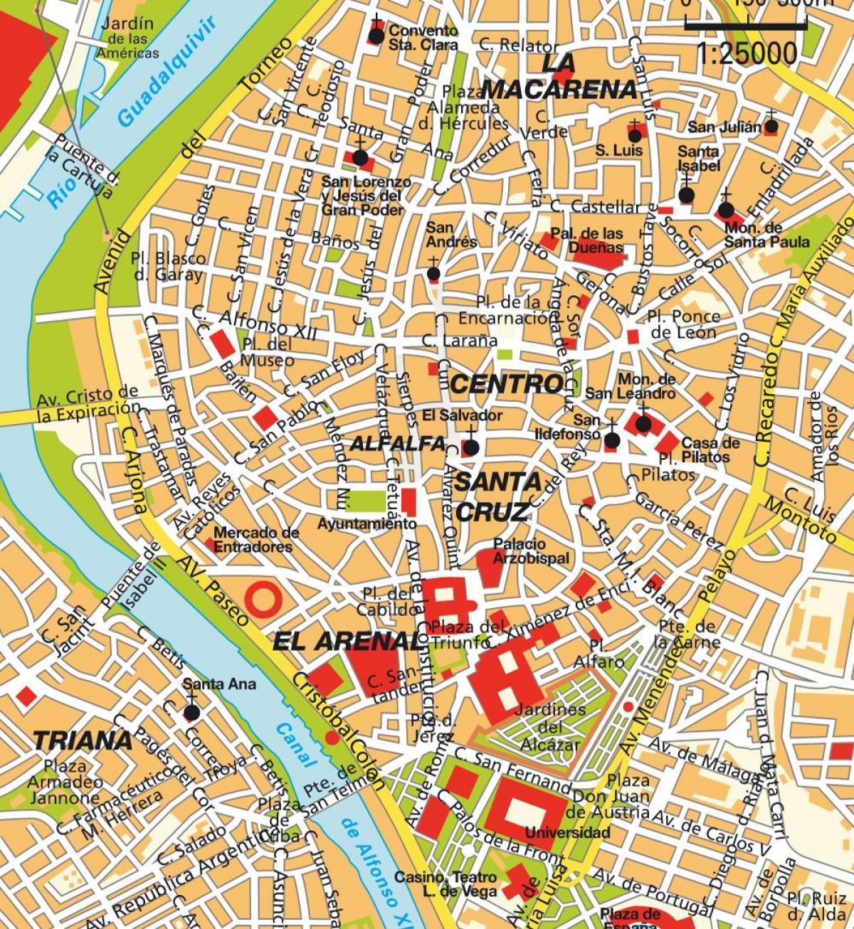Karte von Sevilla, Spanien Stadtzentrum