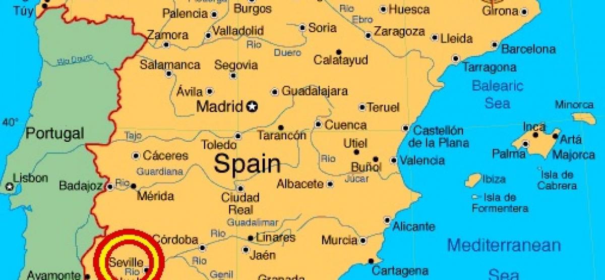 Karte von Spanien zeigt, Sevilla