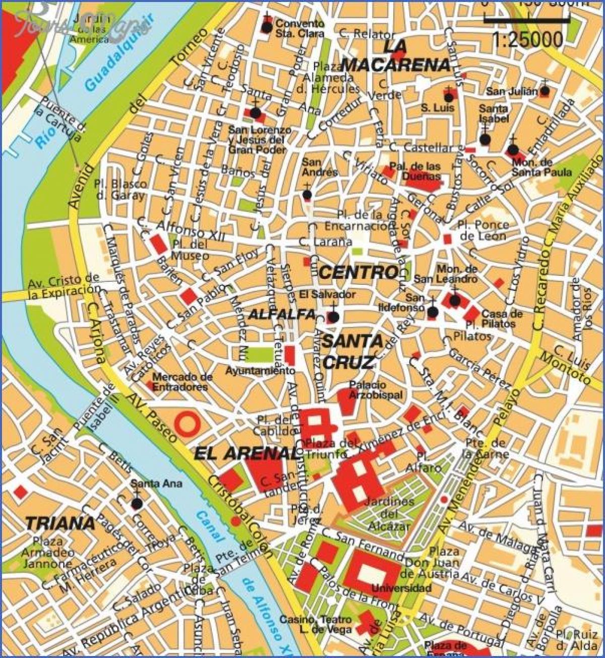 Sevilla, Spanien Karte Sehenswürdigkeiten