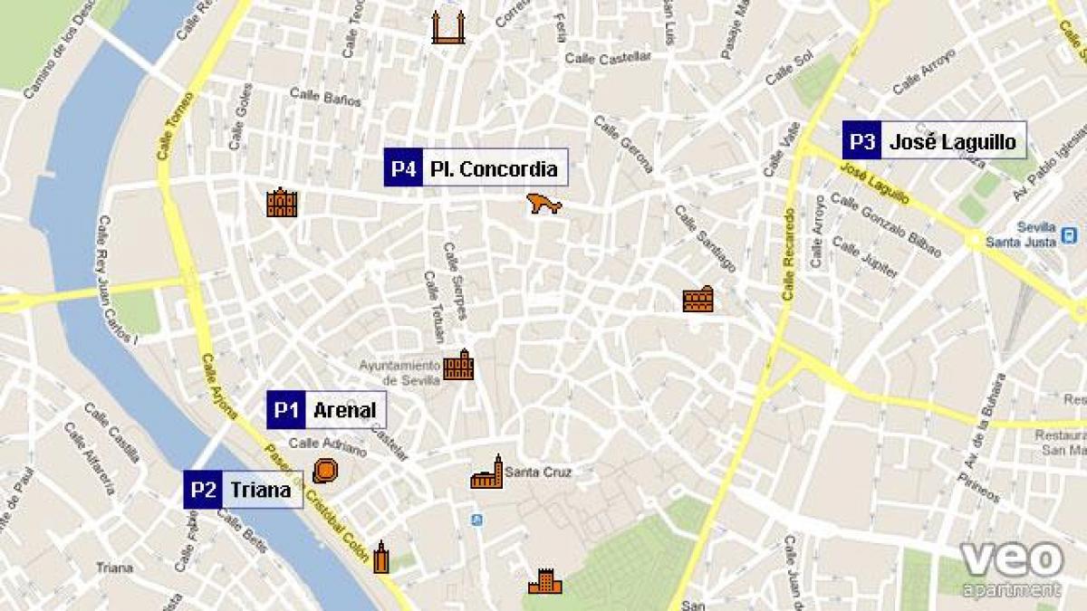 Karte von Sevilla-Parkplatz