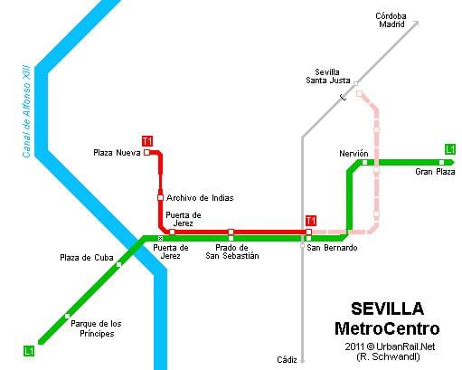 Karte von Sevilla Straßenbahn
