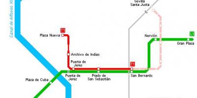 Karte von Sevilla Straßenbahn